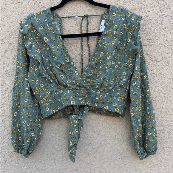 FAVLUX Tops - FAVLUX Green Floral Wrap Blouse